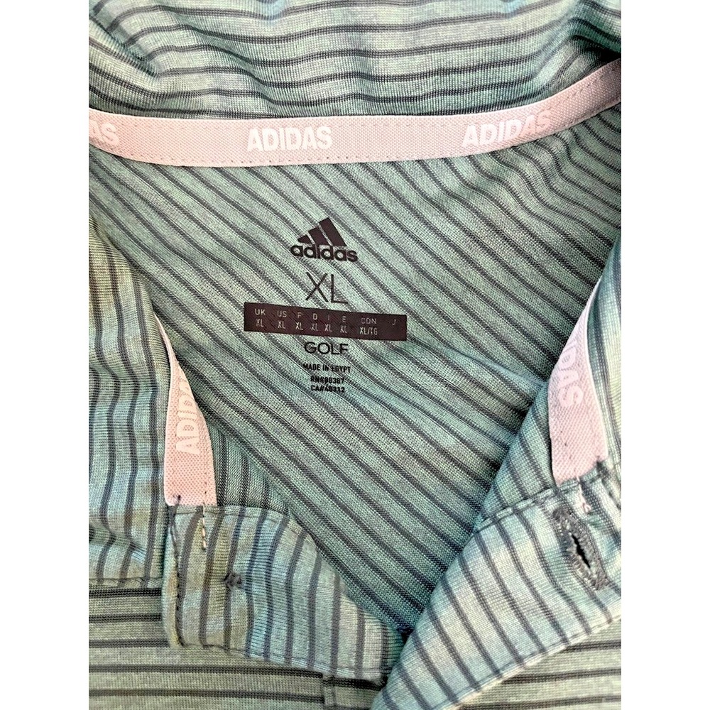 Adidas Golf Mens XL Green Striped Short Sleeve Performance Polo Shirt - Picture 5 of 7